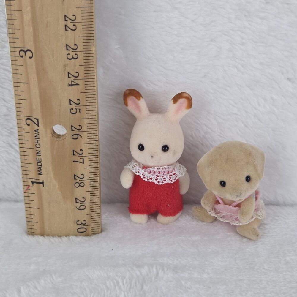 Vintage Calico Critters Rabbit & Puppy Baby Figures Flocked Miniature Lot of 2 - Picture 2 of 13